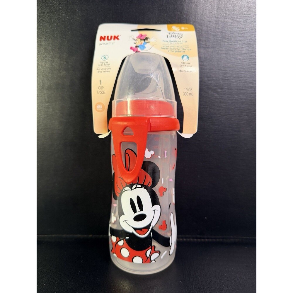 Disney Baby Minnie Mouse NUK Active Cup 8m+ Spill Proof Soft Silicone Straw 10oz